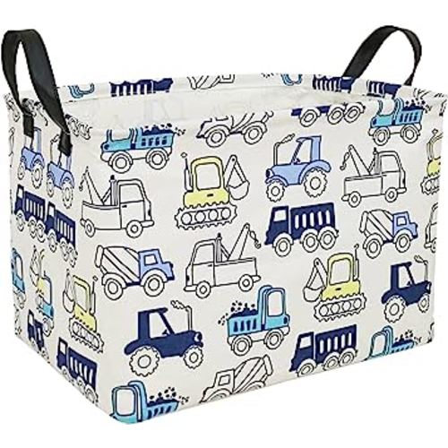 Rectangle Engineering Vehicle Kids Storage Basket Laundry Clothes Basket Laundry Hamper with Handles,Baby Toys Storage Box and Bins Toys Gift Basket for Boys and Girls