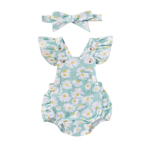 Ayalinggo Baby Girl Clothes 3 6 12 18 Months Newborn Daisy Overalls Waffle Romper Ruffle Bodysuit Summer One Piece Outfit