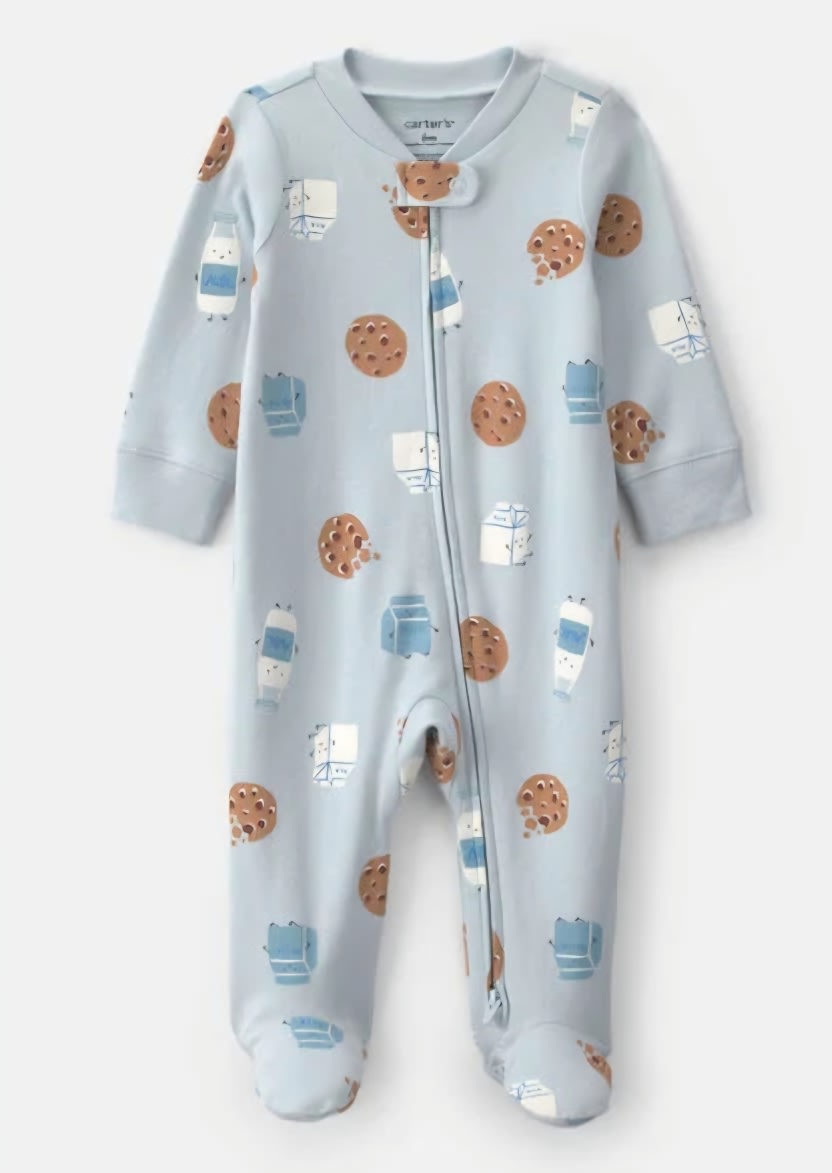 Baby Boy Milk & Cookies 100% Cotton 2-Way Zip Sleep & Play Pajamas - Blue | Carter's