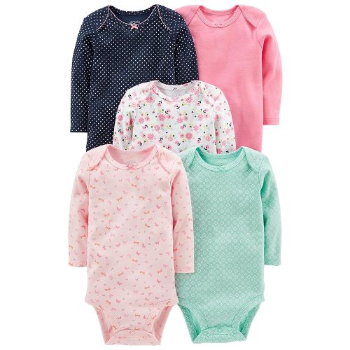 Simple Joys by Carter's Baby Girls' Long-Sleeve Bodysuit, Pack of 5