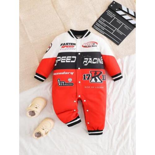 Search Baby Boy Outdoor Fashionable Sweatshirt Fabric Romper With Red, Black And White Racing Car Print | SHEIN USA