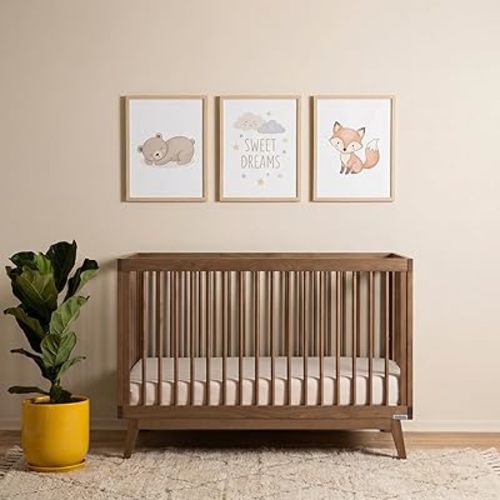 dadada Baby Soho 3-in-1 Convertible Wooden Crib to Toddler Bed - Made in Italy, GREENGUARD Gold Certified, Baby-Safe Finish, Handcrafted Beechwood, Modern Design, 3 Adjustable Heights (Walnut)