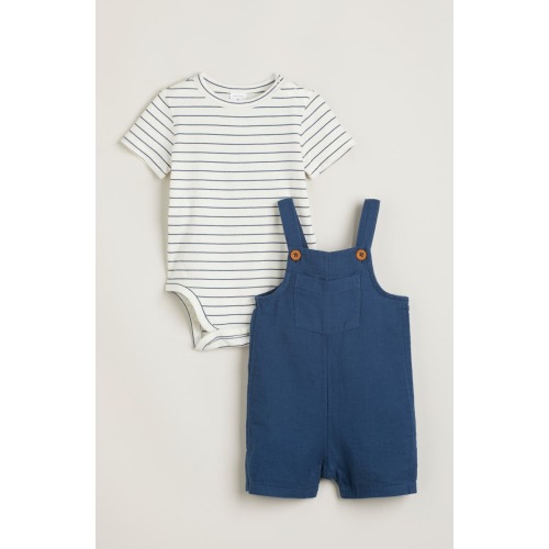 Cotton Bodysuit & Shortalls Set