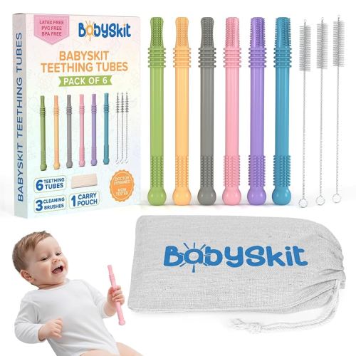Flexible Hollow Teething Tubes for Infants - Easy to Hold and Clean Teething Straws for Babies, Safe Silicone Teething Stick for Babies Quality Teething Tubes for Babies 0-6 Months