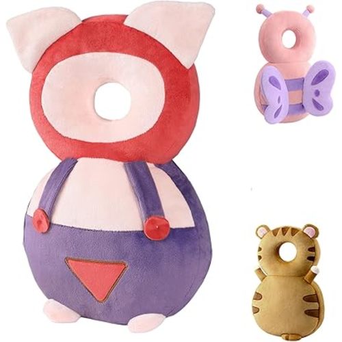 Toddler Baby Head Protection Cushion Backpack,Purple Pig