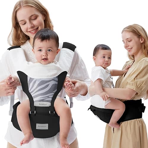 Baby Carrier Newborn to Toddler with Hip Seat, Multifunction Baby Hip, 4-in-1 Ergonomic Infant Carrier (Ergonomic M Position) Adjustable & Removable Baby Holder Carrier for 0-36 Months (Black)