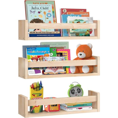 Floating Nursery Book Shelves 16.5 inch 3-Pack -Sturdy, Safe Design, Easy to Mount | Baby Book Shelf for Nursery, Nursery Shelves for Wall, Ideal for holding toys, books, and art supplies