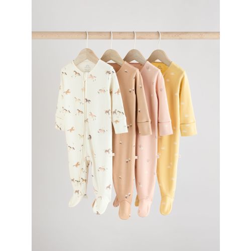 Multi Baby Two Way Zip 100% Cotton Sleepsuits 4 Pack (0mths-2yrs)