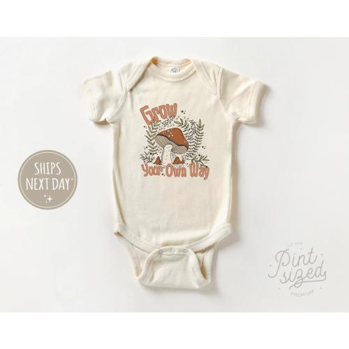 Grow Your Own Way Onesie® - Girls Boho Bodysuit - Cute Mushroom Natural Baby Onesie®
