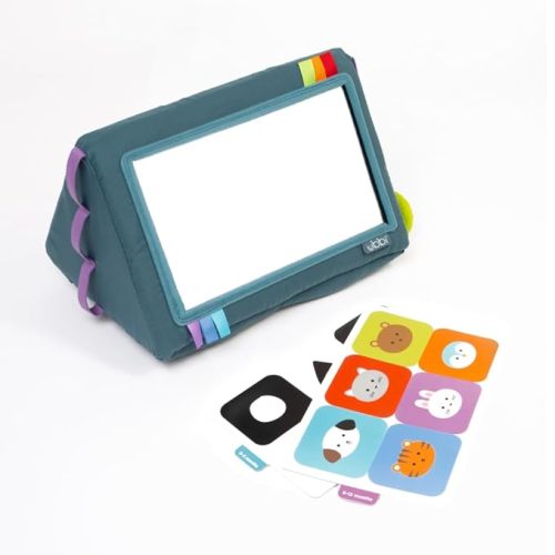 Ubbi Mirror Me Activity Toy, Tummy Time Developmental Baby Toy | Multi-Sensory Play Cube, Includes High Contrast Visual Learning Cards and BPA-Free Silicone Teether, Baby-Safe Mirror Toy