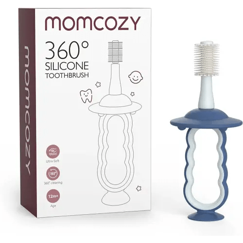 Momcozy Baby Toothbrush, Toddler Toothbrush 1-2, Infant Toothbrush, Baby Toothbrush 6 to 12 Months and up, Oral Cleaner, Baby Tongue Cleaner, Blue