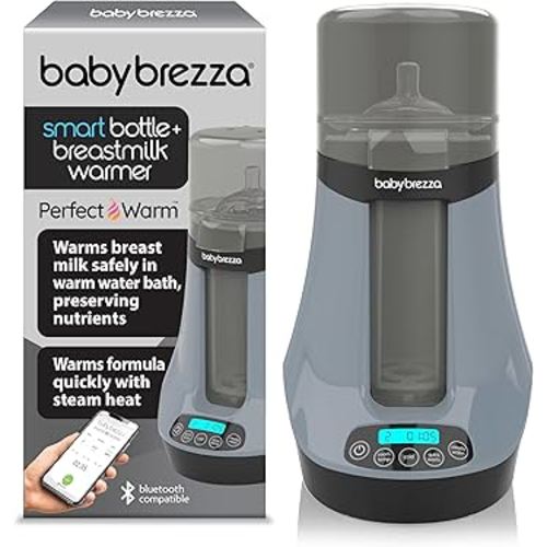 Baby Brezza Safe & Smart Electric Baby Bottle Warmer, Breastmilk Warmer + Baby Food Warmer + Defroster - Universal Warmer Fits All Feeding Bottles: Glass + Plastic – Wireless Bluetooth Control, Slate