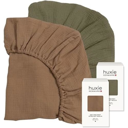 Mini Crib Sheets - Baby Boy & Baby Girl - Organic Cotton Fitted Crib Sheets - 2-Pack 24" x 38" - Baby Crib Sheets - Baby Boy Crib Sheets - Crib Sheets for Baby Girl (Sage Green/Natural)