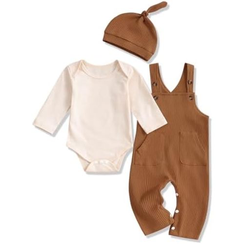 Baby Boy Clothes Stripe Pattern Print Romper Top and Baby Overalls with Hat 0-18 Months Baby Boy Outfits