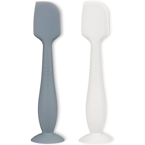 Diaper Cream Applicator Set - Soft Silicone Baby Butt Brush with Suction Base, Baby Butt Spatula, Full Size, 2 Piece - Newborn Baby Essentials (Ether/White)