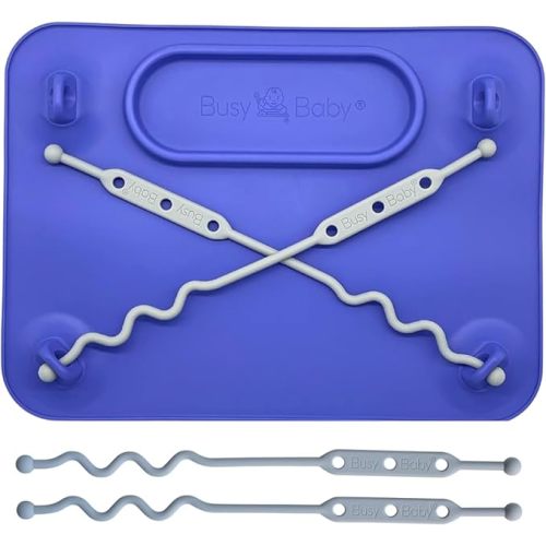 BUSY BABY Silicone Mat - Suction Cups, 4 Straps to Secure Baby Essentials, Self Feeding, Baby Led Weaning, Travel Sleeve Included (Violet)