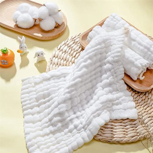 MUKIN Baby Washcloths - Natural Cotton Baby Wipes - Soft Newborn Baby Face Towel for Sensitive Skin- Baby Registry as Shower, 10 Pack 12x12 inches (White)
