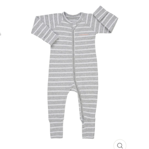 Bonds Ribbed Zip Wondersuit - New Grey Marle & White Stripe