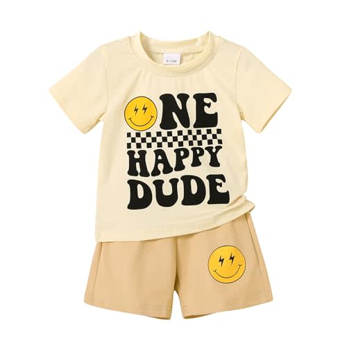 Happy Down Baby Boy Summer Clothes One Happy Dude 1st Birthday Outfits Smile Cool Short Sets