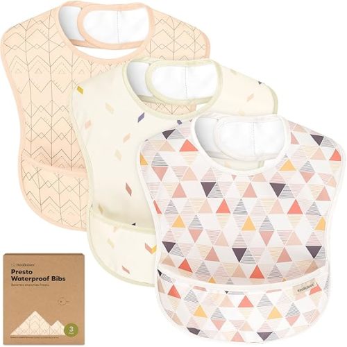 3-Pack Waterproof Baby Bibs for Eating - Lightweight Toddler Feeding Bibs with Large Food Catcher, Mess Proof, Food-Grade Baby Eating Essentials, Easy to Put On & Clean (Prism)