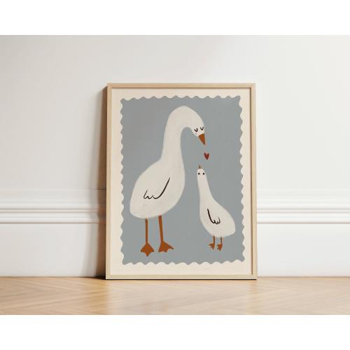 Mama Duck Print, Nursery Illustration Print, Kids Bedroom Art, Illustration Wall Art, Nursery Wall Art, Kids Room Print, Play Room, UNFRAMED