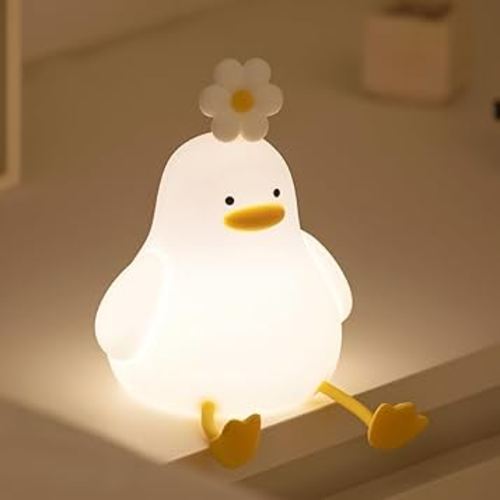 Cute Duck Night Light,3 Levels Brightness Silicone Nursery Night Lights,Rechargeable Flower Night Lamp,Timer Baby Night Light Gift for Boys Girls Women,Kids Lights for Bedroom Decor