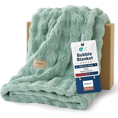 Bedsure Cloud Bubble Fleece Twin Blanket for Bed, Sage Green, 60"×80"