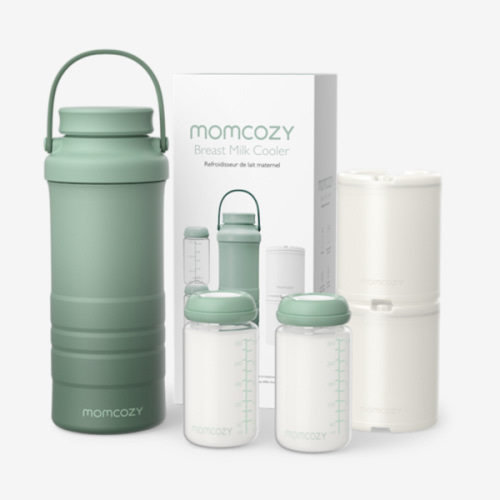Momcozy 22oz Portable Breast Milk Cooler for Outdoor, Life Saver with 360° Total Cooling for 24 Hours, Larger Capacity Travel Breastmilk Chiller with 2pcs Baby Bottles for Breastmilk Storage, Green
