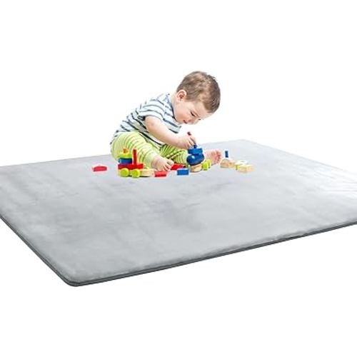 BALAPET Thick Memory Foam 50x50 Play Mat for Playpen, Super Soft Velvet Portable Baby Playpen Mat for Kids Toddler Crawling and Play, Non-Slip Bottom Playmat, Grey