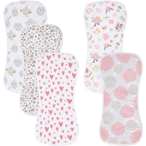 5 Pack Cotton Baby Burp Cloths Extra Absorbent Soft for Baby Boys and Girls (Pink-2)