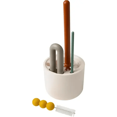 Boon Mod Baby Bottle Brushes - Includes Bottle Cleaner Brush, Straw Cleaner Brush, Nipple Brush and Detail Brush for Baby Bottles - Baby Bottle and Straw Brush Cleaning Set - Deco - 4 Count