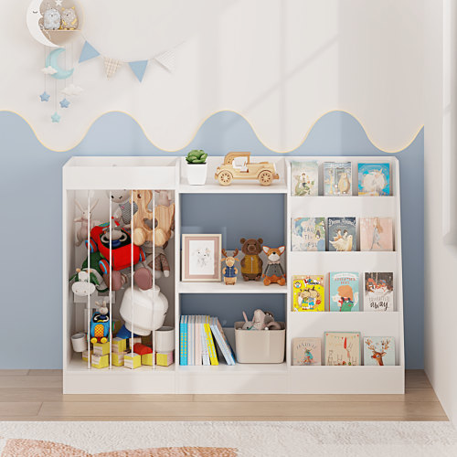 Sling Bookcase with Stuffed Animal Storage and Toy Storage - White