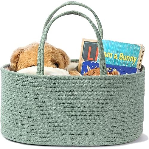 Diaper Caddy Organizer, Empty Gift Basket for Newborn Essentials, Baby Storage Basket, Stylish Gift Bag for Baby Shower, Boys and Girls – Small, Sage Green