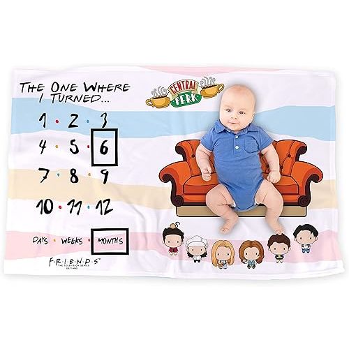 LOGOVISION Friends Baby Milestone Blanket, 36"x58" Central Perk Couch, Unisex for Baby Boy and Girl