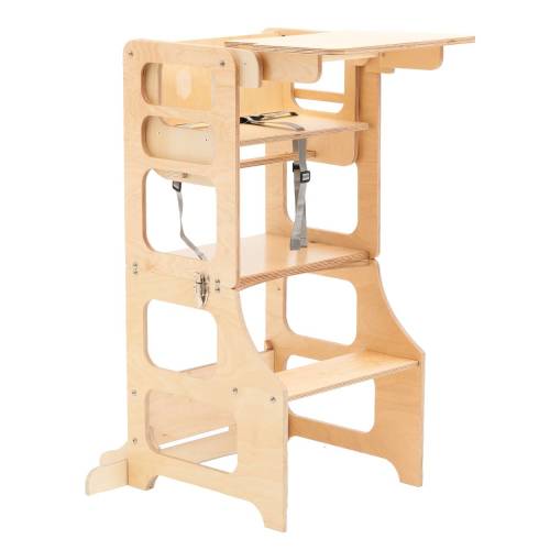 Foldable kitchen tower high chair with a slide