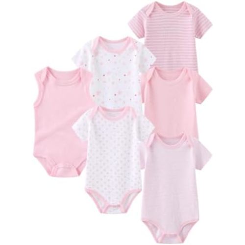 6 Pack Unisex Baby Boy Girl Romper 0-12months Infant Short Sleeve Bodysuit New Born Soft Cotton One-Piece Clothes
