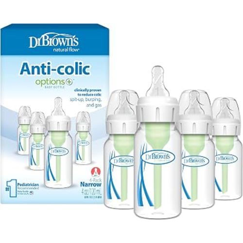 Dr. Brown's Anti-Colic Options+ Narrow Baby Bottle, Clear, 4 oz, 4-Pack