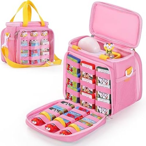 Carrying Case Compatible with Little Tikes Story Dream Machine Books Starter Set, Portable Storage Bag for Story Books, Audio Play & Character with Handle and Shoulder Strap,Pink