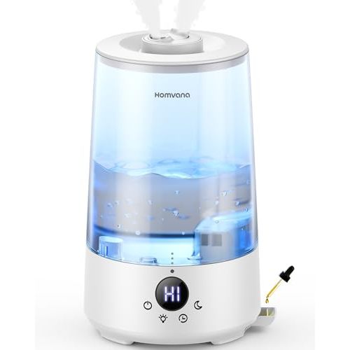 Homvana Humidifiers for Bedroom Home, 3.6 L Cool Mist Top-Fill 34H Super Long Time, Quiet 16dB, Baby Humidifier, Oil Diffuser, Plants, Nursery, Office BPA FREE, 7 Color Light (Transparent Water Tank)