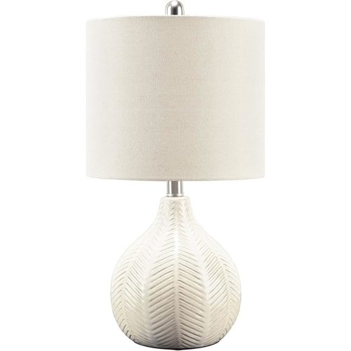 Signature Design by Ashley Rainermen 20" Modern Herringbone Ceramic Table Lamp, Off White