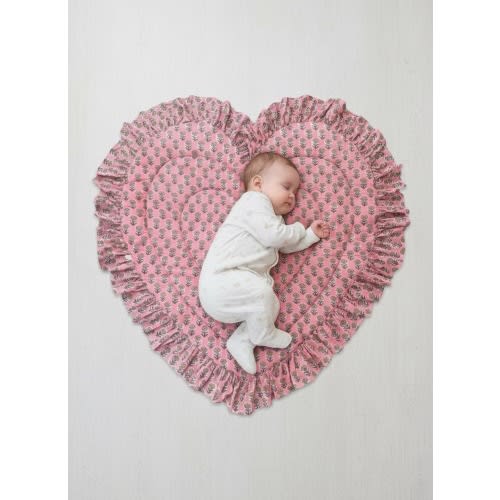 Baby Girl Gift Blanket, Baby Playing Mat, Heart Shaped Ruffled Quilt