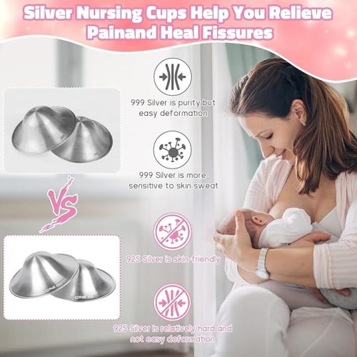 The Original Silver Nursing Cups, Nipple Covers for Breastfeeding, Nipple Shields for Nursing Newborn, Breastfeeding Essentials Silver Nipple Guards for Sore Nipple Relief-XL - X-Large