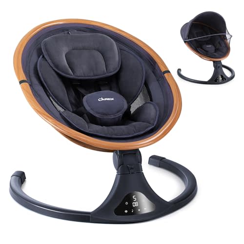 LAREX Baby Swing to Toddler Electric Infant Swing Portable for Newborn Boy Girl, 5 Sway Speeds with Remote Control, 12 Preset Melodies and Bluetooth, 0-6 Months Max 20 Lbs(Dark Wood Grain)