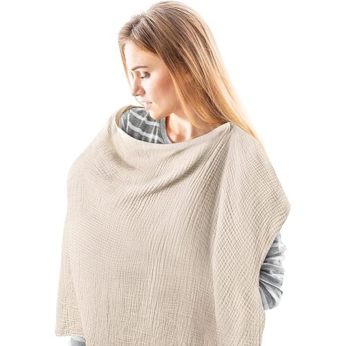 Couverture d'allaitement pour bébé - Tablier d'allaitement en coton doux multi-usage - Couverture d'allaitement respirante avec encolure en voûte plantaire pour maman (kaki)