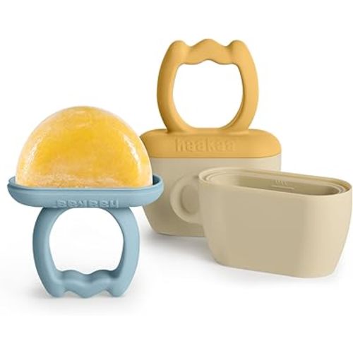 Haakaa Chilly Monster Breastmilk Popsicle Molds, Silicone Popsicle Molds for Baby Teething Relief, BPA Free Frozen Breast Milk Teether Popsicle Maker & Ice Pop Molds for Infant 6m+(Sky Blue + Mustard)
