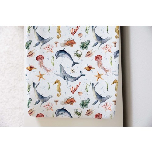 Under the sea changing pad cover, Under the sea nursery decor, Sea life nursery, Whale Dolphin seal changing pad, Ocean baby gift - OcL