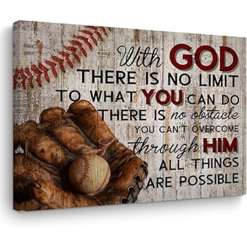 Baseball Gifts Stuff Religious Baseball Canvas Wall Art Wall Decor Inspirational Boys Men Room Rustic Framed Posters Art Prints Artwork Pictures for Baseball Lovers Coach Gym Home Farmhouse Bedroom