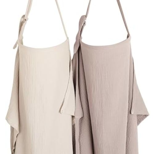 Konssy 2-Pack Muslin Nursing Cover Up for Breastfeeding Moms with Rigid Hoop, 100% Cotton, Lightweight & Breathable Breastfeeding Cover, Adjustable & Comfort