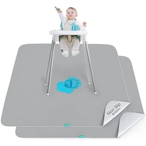 Splat Mat 2 Pack for Under High Chair & Arts & Crafts & Eating Mess, Waterproof 42''×46'' Baby Playtime Anti-Slip High Chair Mat for Floor or Table, Reusable & Portable Splash Mat for Under High Chair