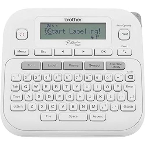 Brother P-Touch Label Maker, PTD220, Thermal, Inkless Printer for Home & Office Organization, Portable & Lightweight, QWERTY Keyboard, One-Touch Keys & 25 Pre-Set Label Templates Label Memory